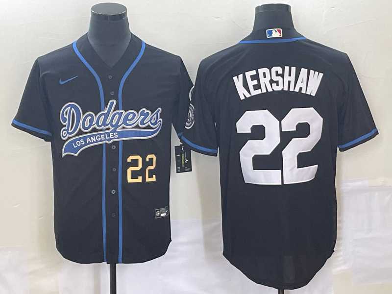 Men%27s Los Angeles Dodgers #22 Clayton Kershaw Number Black Cool Base Stitched Baseball Jersey->los angeles dodgers->MLB Jersey